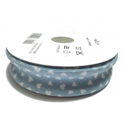 Cotton Bias - Width 25mm - Light Blue with White Hearts